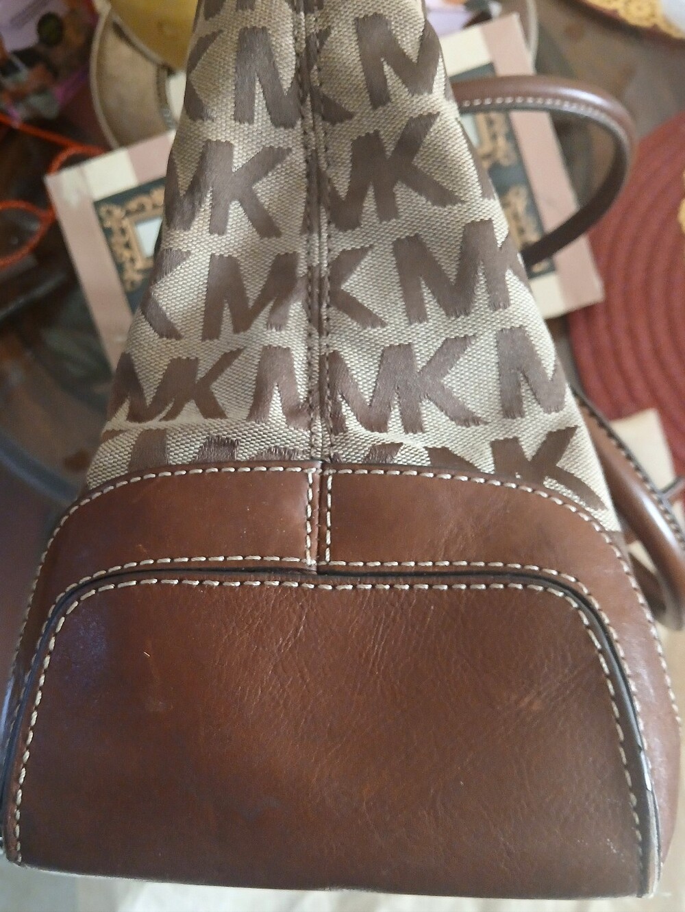 Vintage Michael Kors Brown MK Logo Canvas Satchel with Leather Trim - Picture 6 of 13